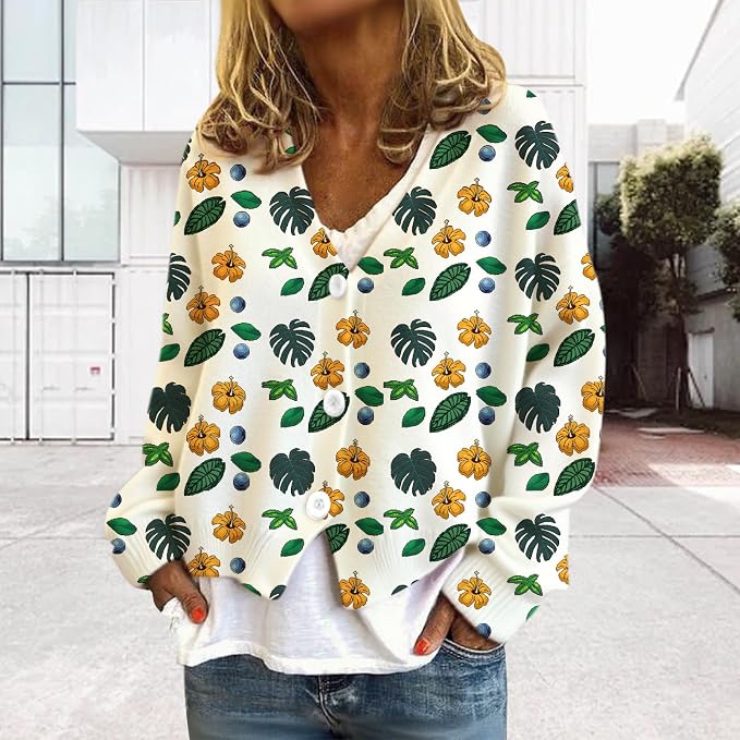 Womens Loose V-neck Cropped Cardigan 01