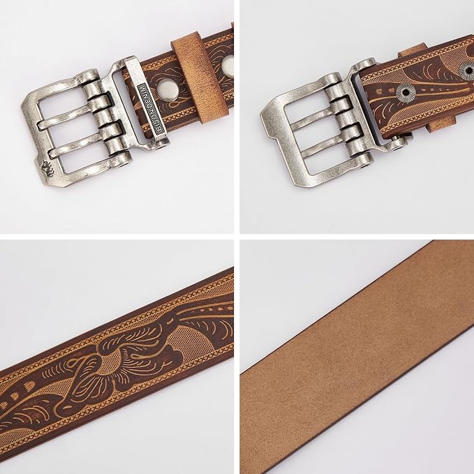 W-silver Buckle+brown Printed Belt