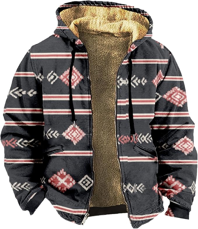Retro Aztec Print Fleece Hooded Jacket 12