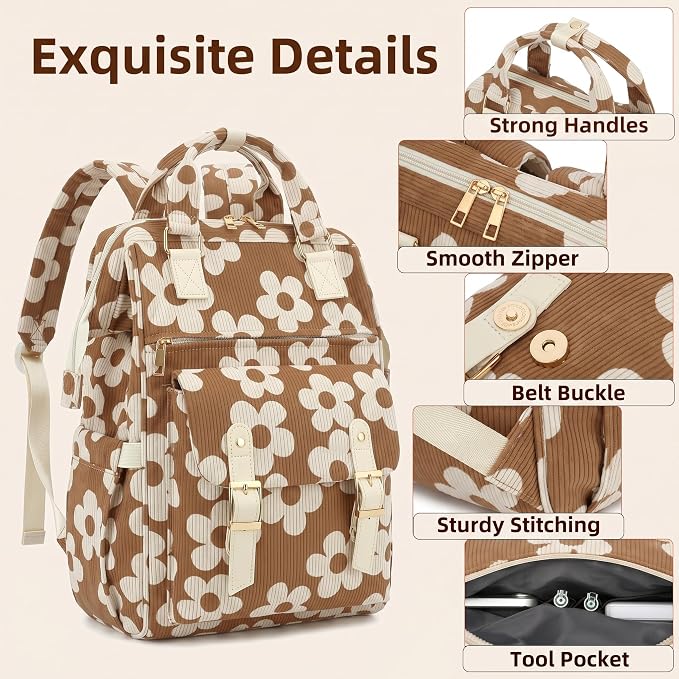 Corduroy Large Floral Brown