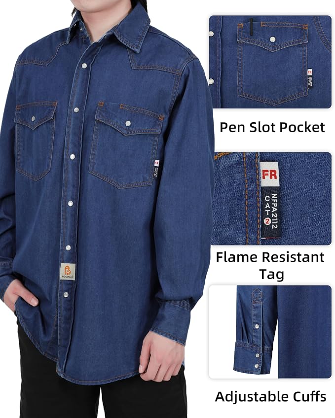 Pearl Snap Denim Dark Blue