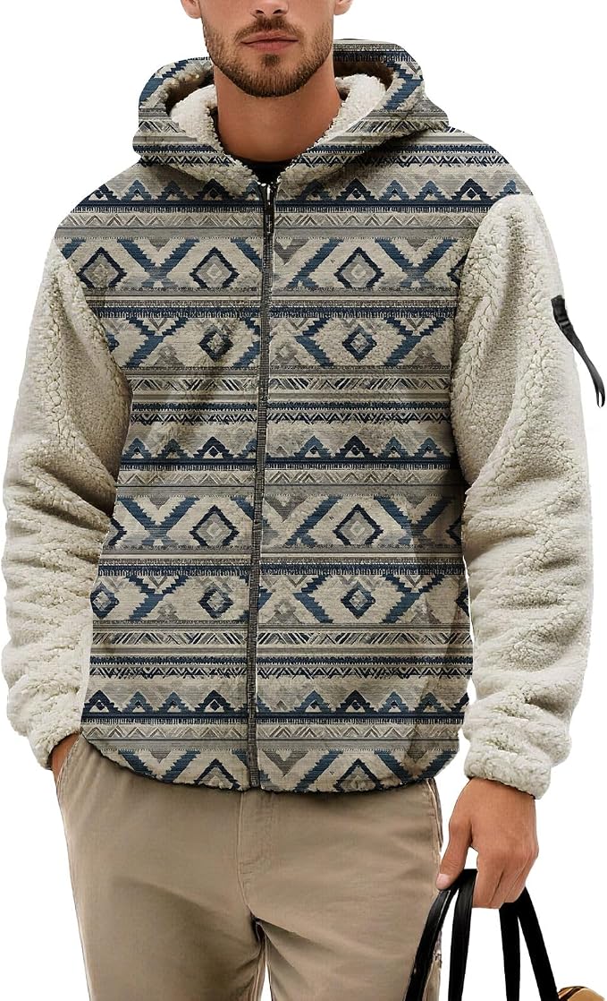 Mens Aztec Print Fleece Hoodie 14