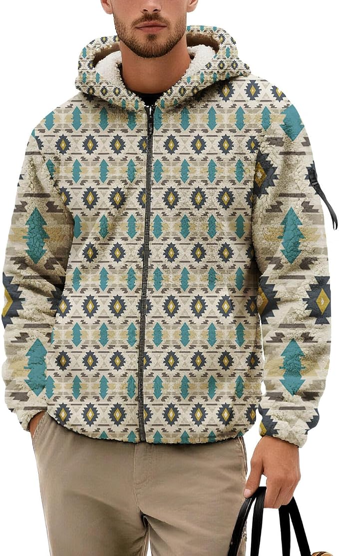 Mens Aztec Print Fleece Hoodie 07