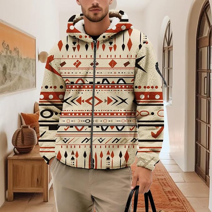 Mens Aztec Print Fleece Hoodie 06