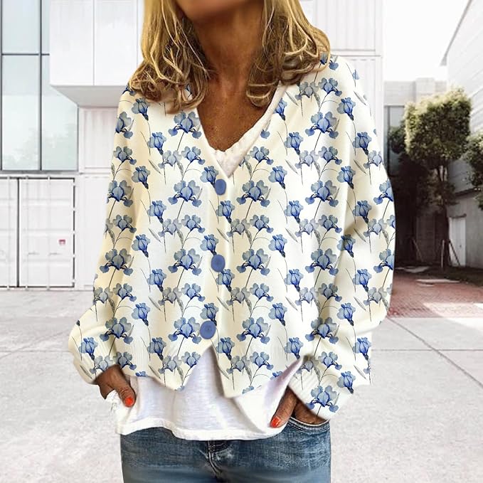 Womens Loose V-neck Cropped Cardigan 12