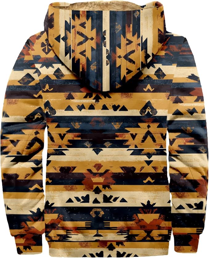 Retro Aztec Print Fleece Hooded Jacket 11