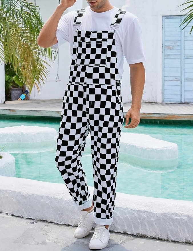 Mens Overalls - Black and White Checkered