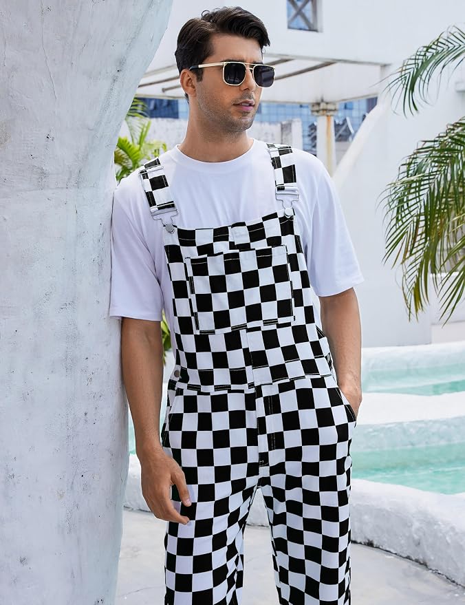 Mens Overalls - Black and White Checkered