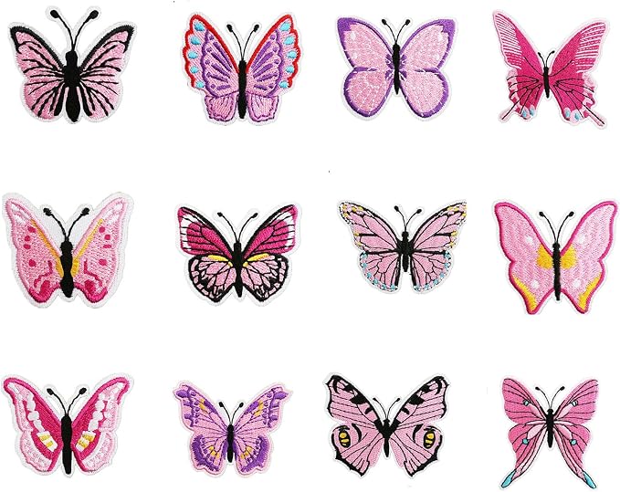 12 Pink butterfly patches