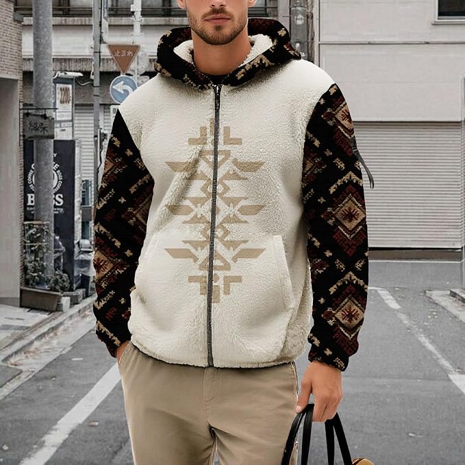Mens Aztec Print Fleece Hoodie 13