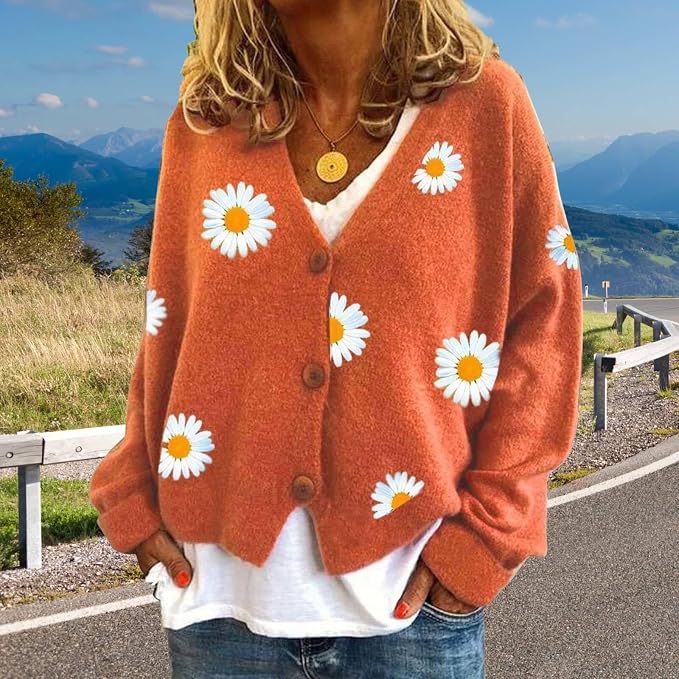 Daisy Floral Print Sweater Cardigan 05