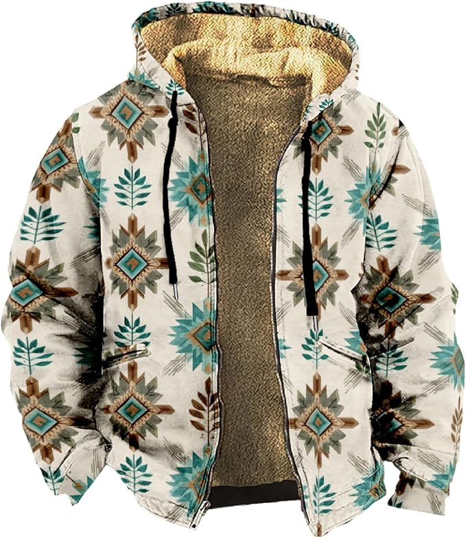 Retro Aztec Print Fleece Hooded Jacket 15