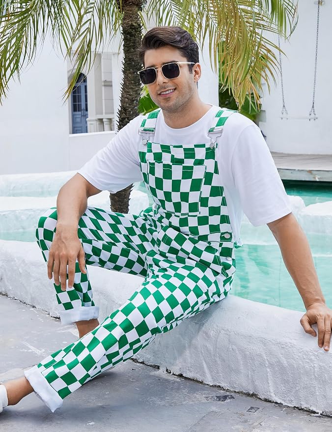 Overalls for Men - Green Checkered