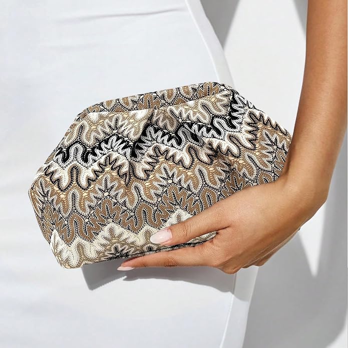 Beige White Moroccan Cloud Clutch