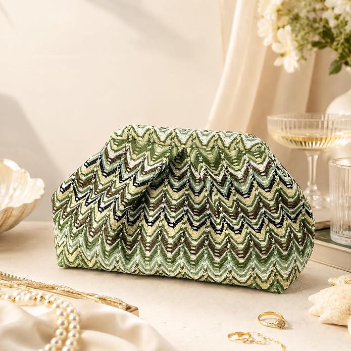 Green Beige Moroccan Cloud Clutch