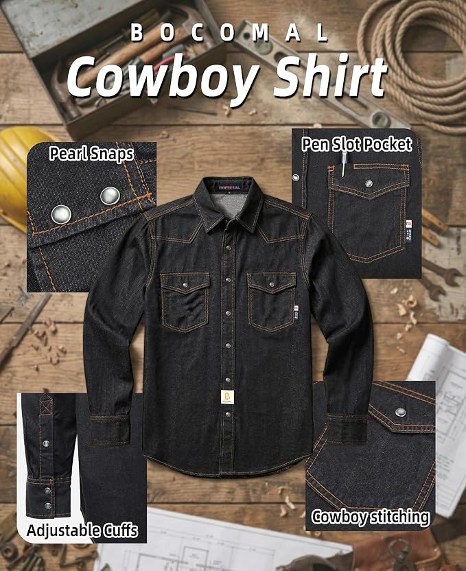 Pearl Snap Denim Black