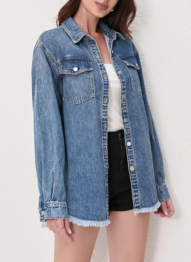 Medium Blue Frayed Hem