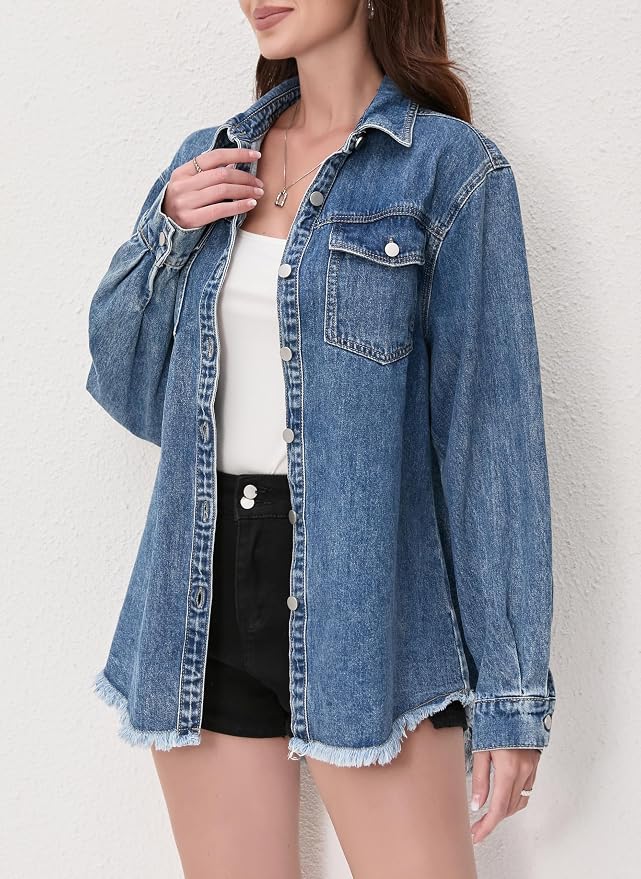 Medium Blue Frayed Hem