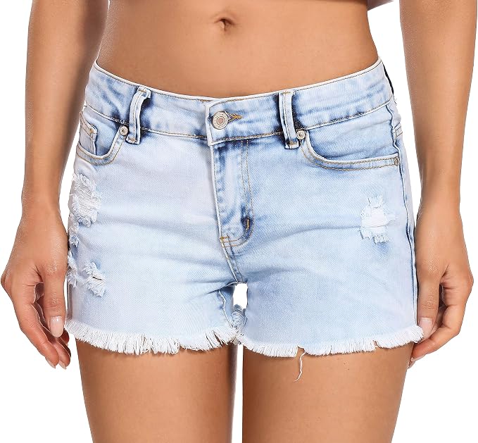 Frayed Raw Hem 51# - White Blue