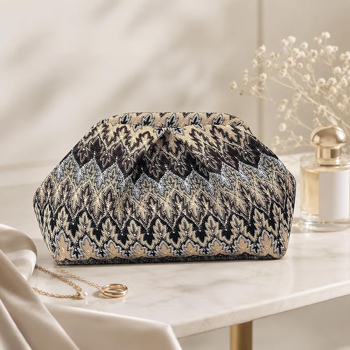 Black Khaki Moroccan Cloud Clutch