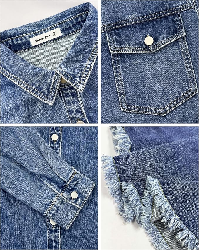 Medium Blue Frayed Hem